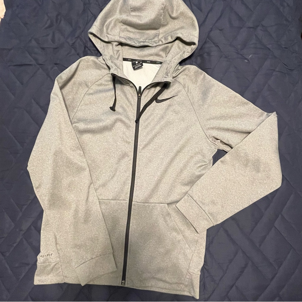 Nike Dri-Fit Gray Fleece Full Zip Hoodie, Men’s Small